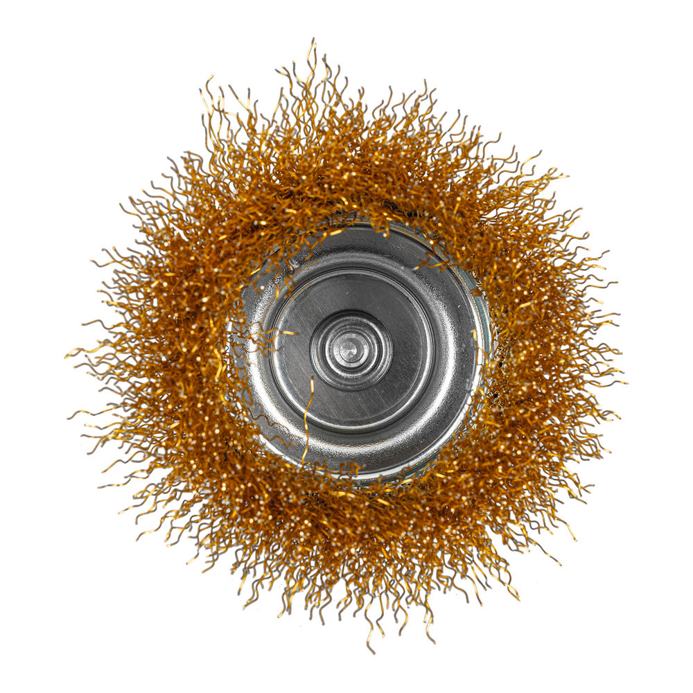 Щетка для дрели, 75 мм, чашка со шпилькой, латунированная витая проволока Matrix (74478)