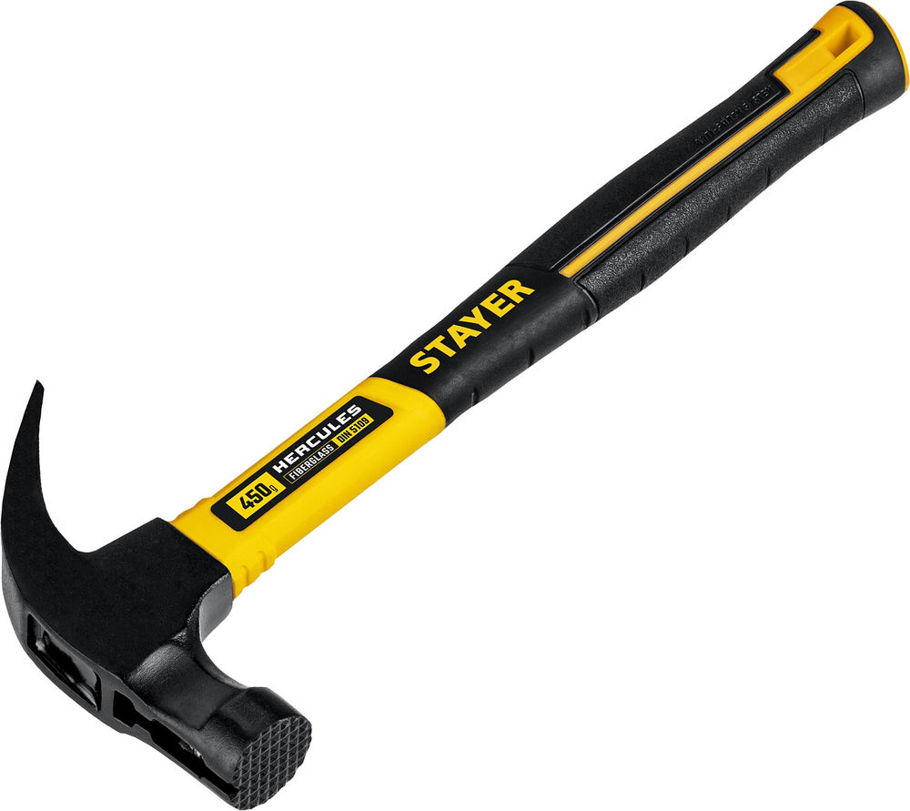Молоток-гвоздодёр столярный с фиберглассовой рукояткой Professional Hercules-M STAYER 450 г 2027-450_z01  