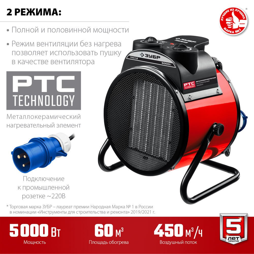 Тепловая пушка электрическая 5 кВт ЗУБР ТПК-5Р