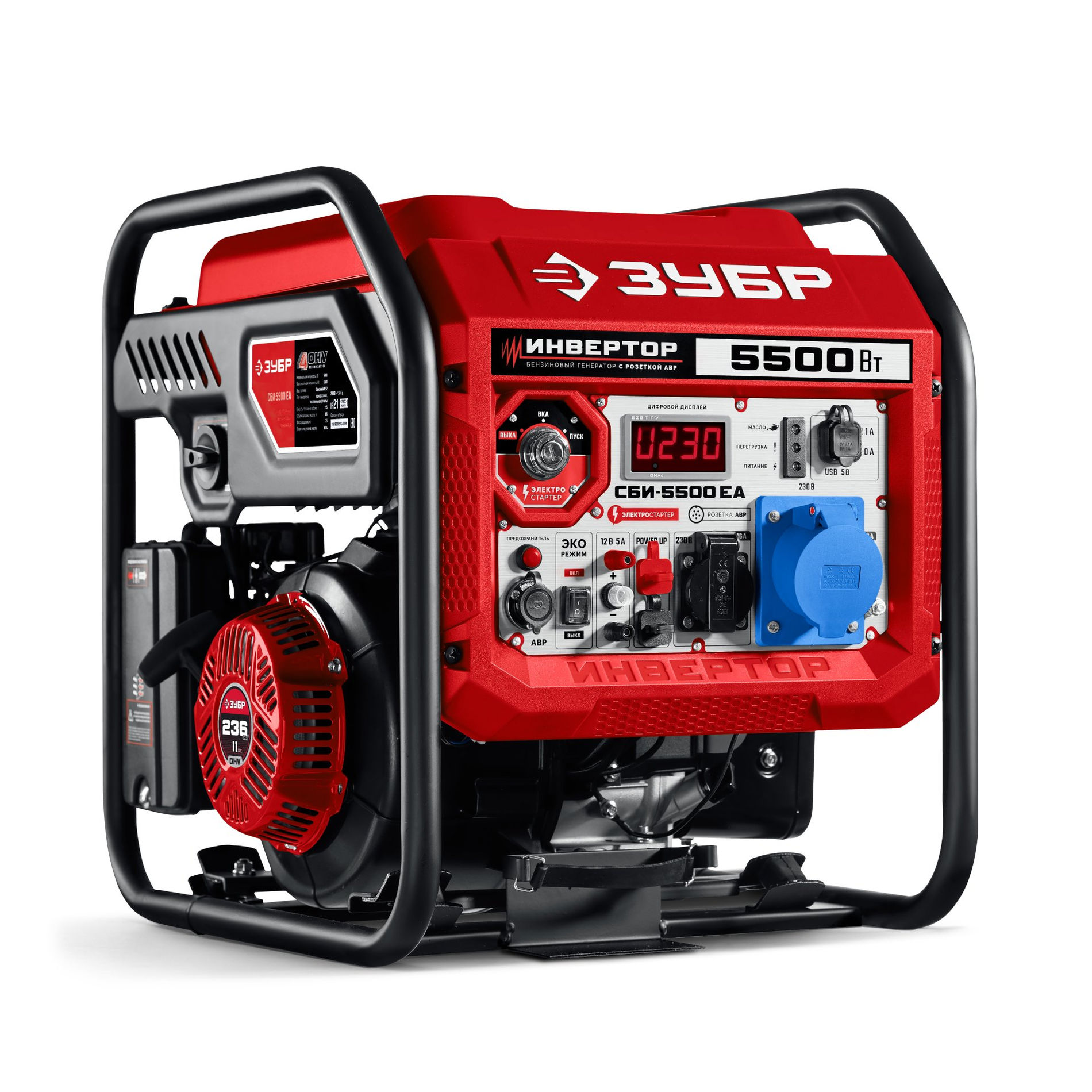 ЗУБР 5500 Вт, инверторный генератор с электростартером и розеткой АВР (СБИ-5500ЕА)