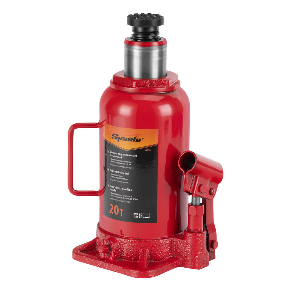 Домкрат гидравлический бутылочный, 20 т, h подъема 250-470 мм Sparta (50328)