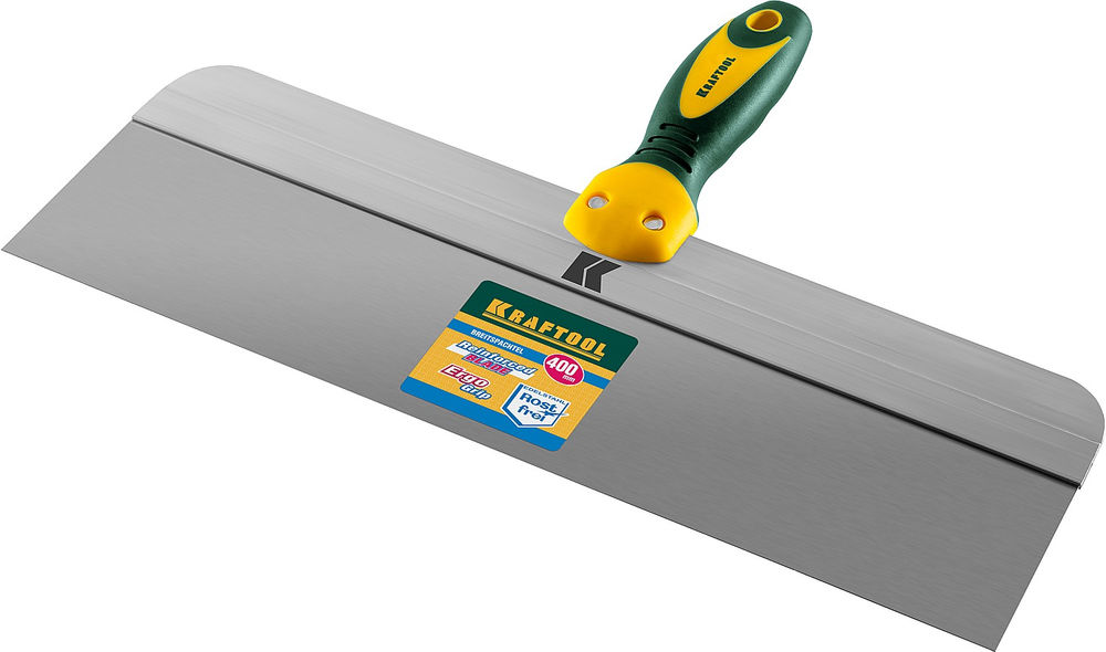 Фасадный шпатель 400 мм, широкое полотно, алюминиевая направляющая, двухкомпонентная ручка, нержавеющий KRAFTOOL 10036-400
