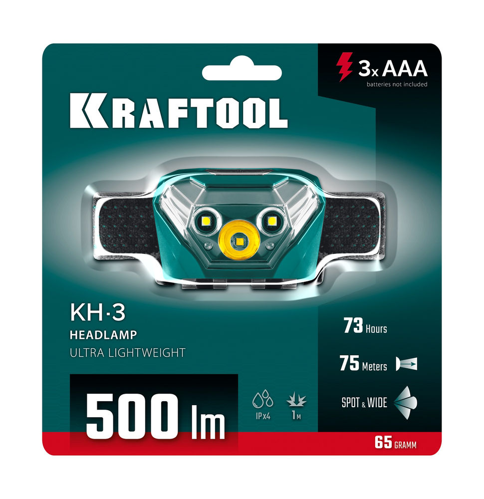 Фонарь налобный 500 лм, 5 режимов, 3ААА KH-3 KRAFTOOL 56456