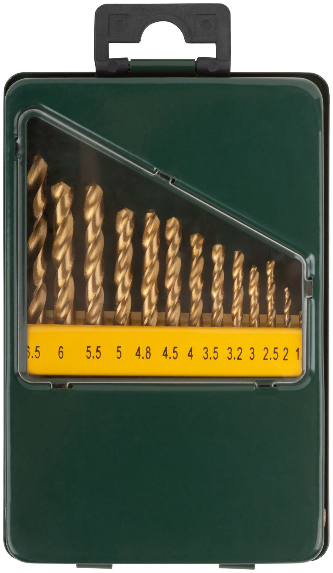 Набор сверл HSS по металлу, титановое покрытие, 13 шт. (1,5-6,5 мм), металлический бокс (34218)