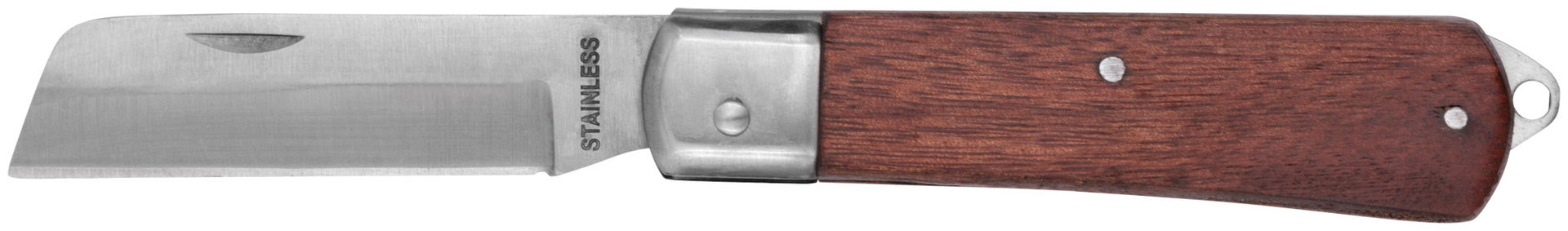 Нож электрика складной нержавеющий Профи, прямое лезвие 90 мм, деревянная ручка (10524)