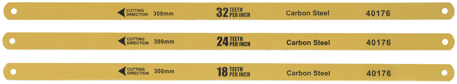 Полотна ножовочные по металлу односторонние 300 мм, набор 6 шт. на подвесе ( 18ТPI+24ТPI+32ТPI ) (40176)