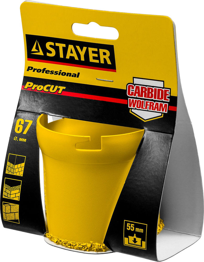 Коронка кольцевая 67 мм, L 55 мм, карбид вольфрама STAYER Professional 33345-67