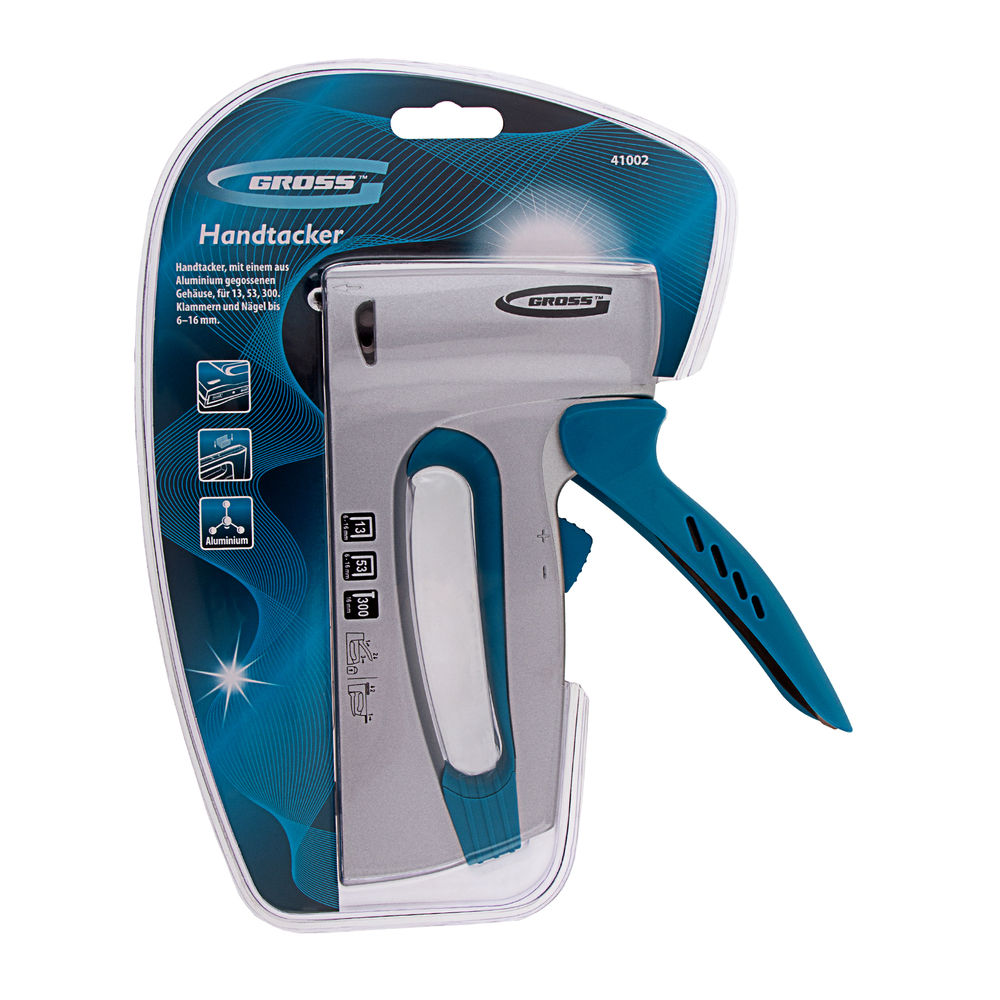 Степлер мебельный, алюминиевый корпус, регулировка удара, тип скобы: 13, 53, 300, 6-16 мм Gross (41002)