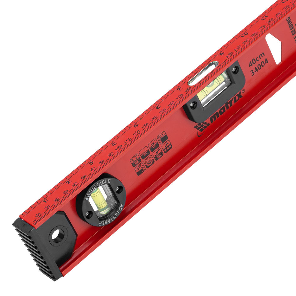 Уровень алюминиевый Рельс, 400 мм, 3 глазка, усиленный Matrix (34004)