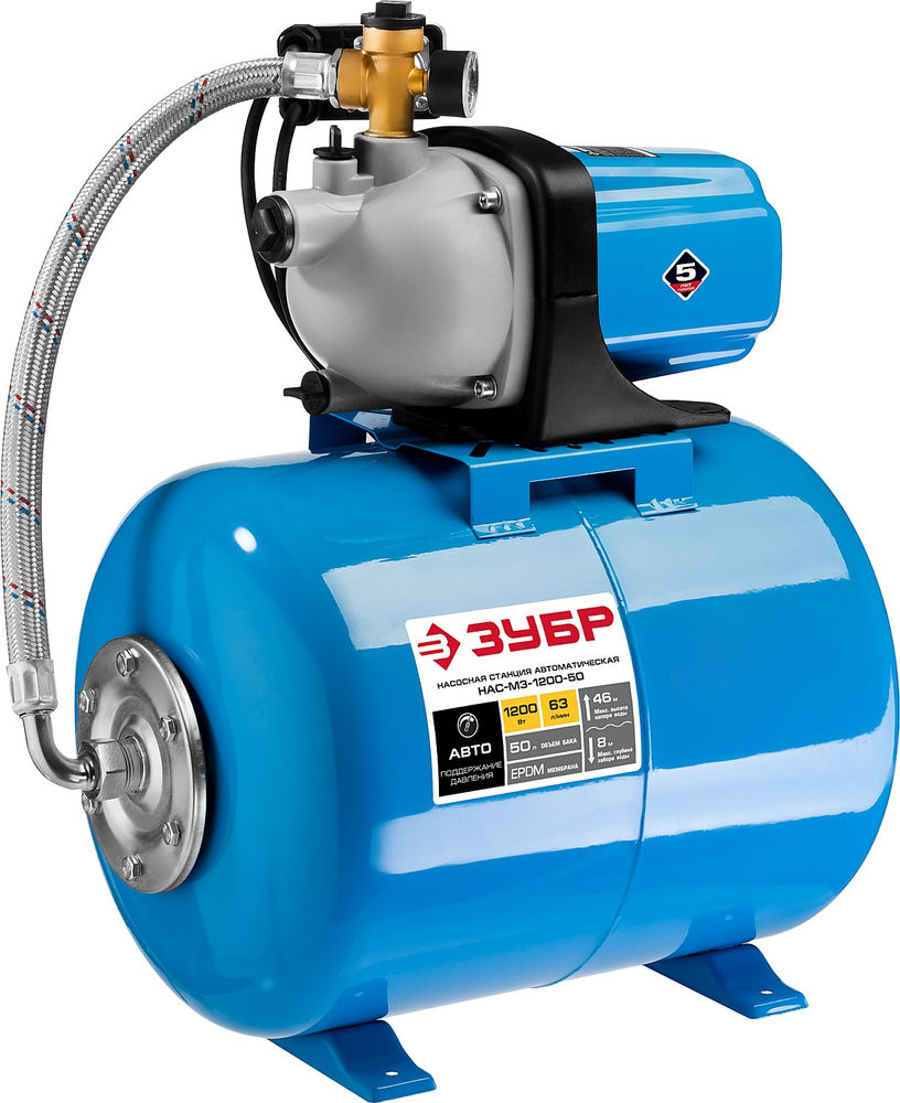 Насосная станция автоматическая 1200 Вт, бак 50 л ЗУБР НАС-М3-1200-50