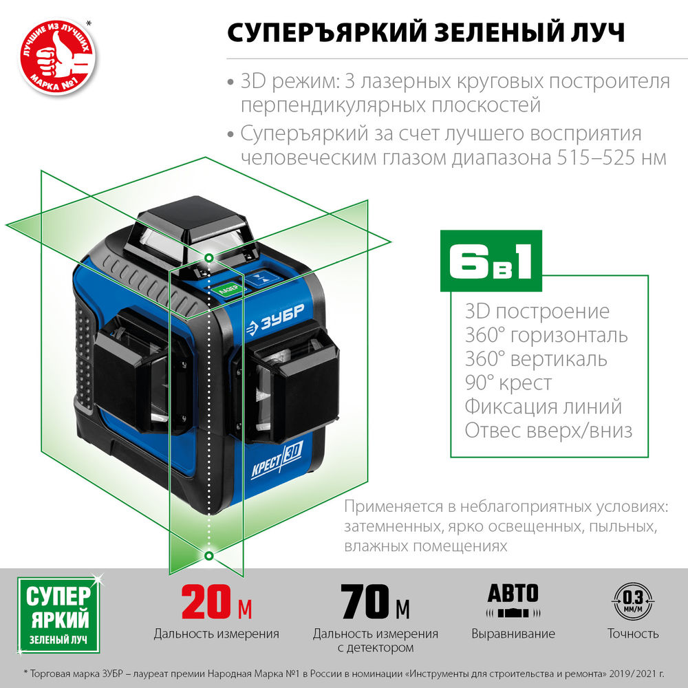 Лазерный нивелир КРЕСТ 3D ЗУБР Профессионал 34909