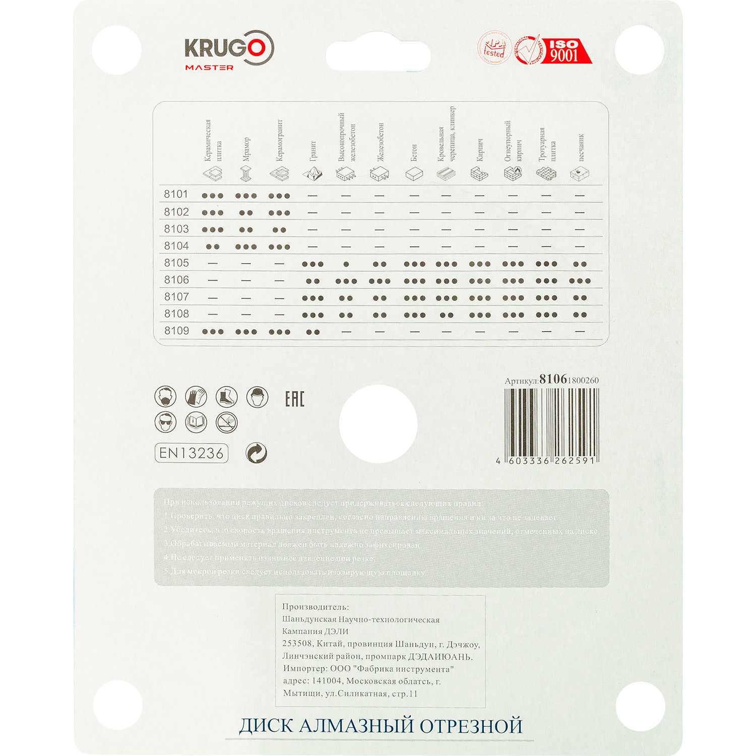Диск алмазный Турбо по железобетону KRUGO MASTER 180х2,4х22,2х12 mm 81061800260