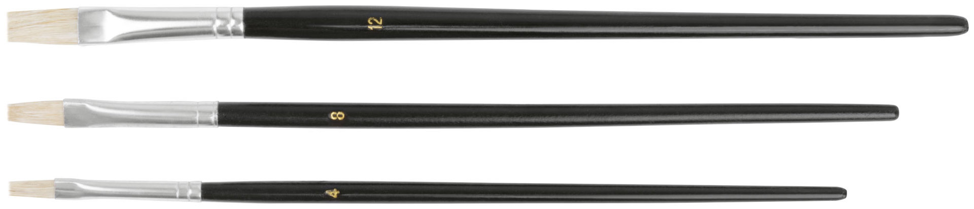 Кисти художественные, натуральная щетина, деревянная ручка, плоские, набор 3 шт. (01525)