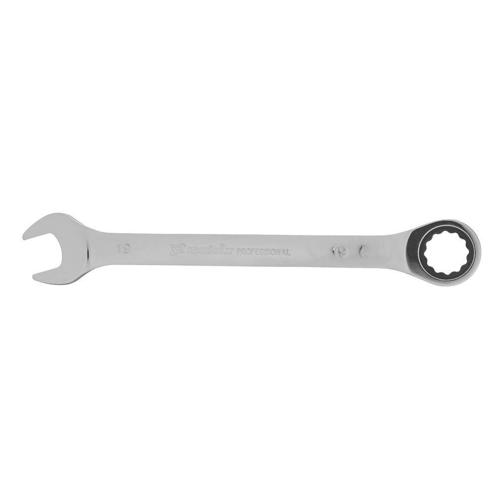 Ключ комбинированный трещоточный, 19 мм, CrV, зеркальный хром Matrix Professional