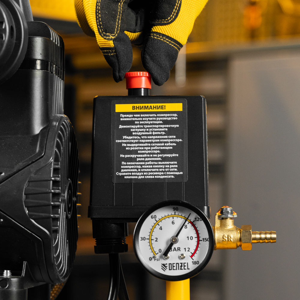 Компрессор безмасл. малошумный DLP-950/10, 950Вт,10 л, 2850 об/мин, 170 л/мин Denzel (58141)