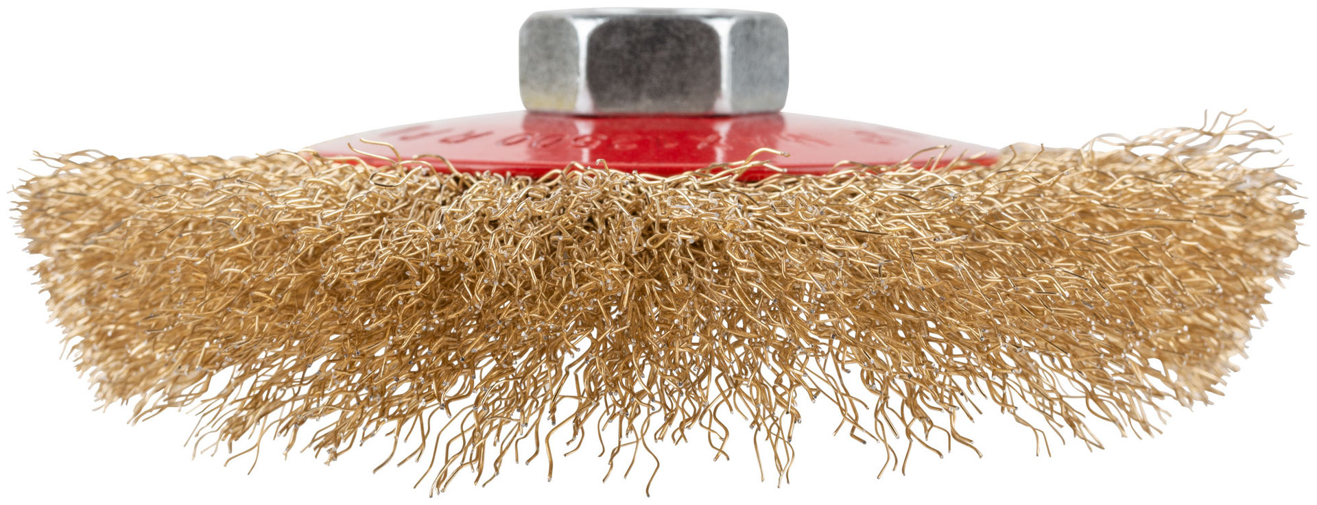 Корщетка-колесо с наклоном, гайка М14, стальная латунированная волнистая проволока 115 мм, блистер (39084)