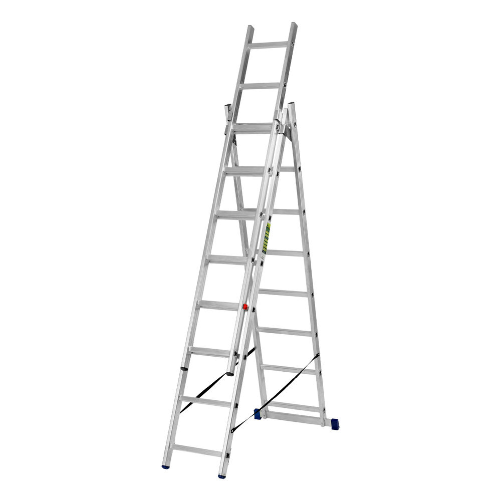 Лестница, 3 х 8 ступеней, алюминиевая, трехсекционная, Сибртех (97818)
