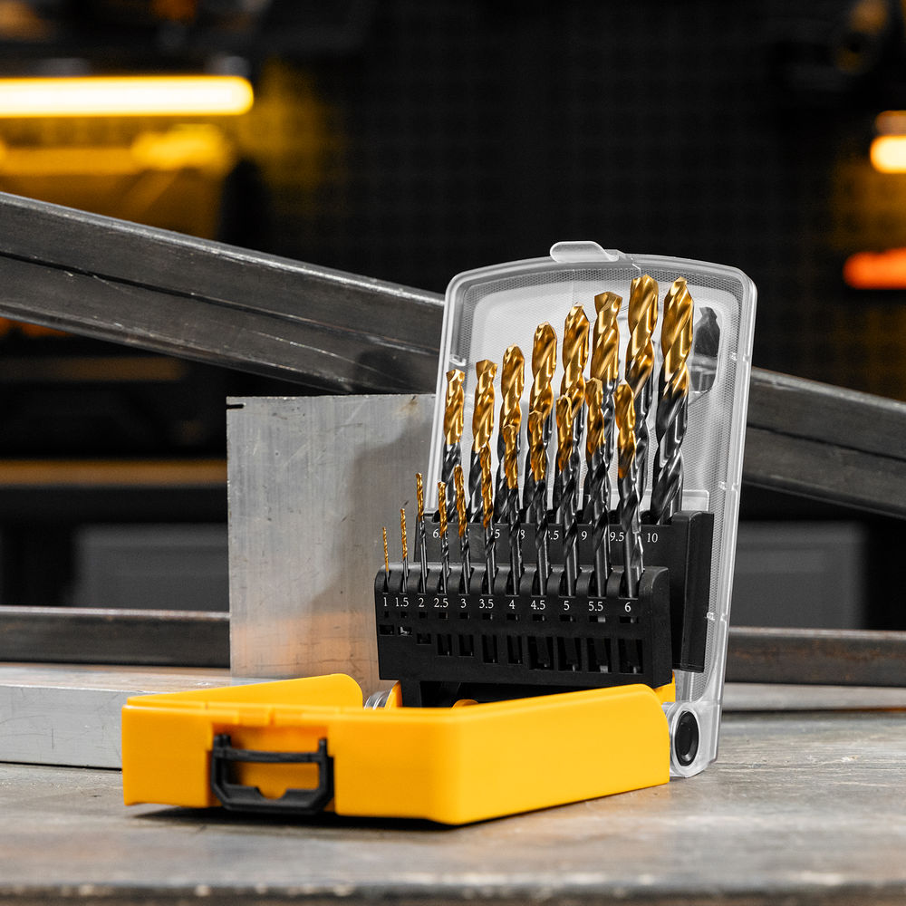 Набор сверл по металлу, 1-10 мм, Р6М5К8-TiN, Golden Tip, 19 шт Denzel (723008)