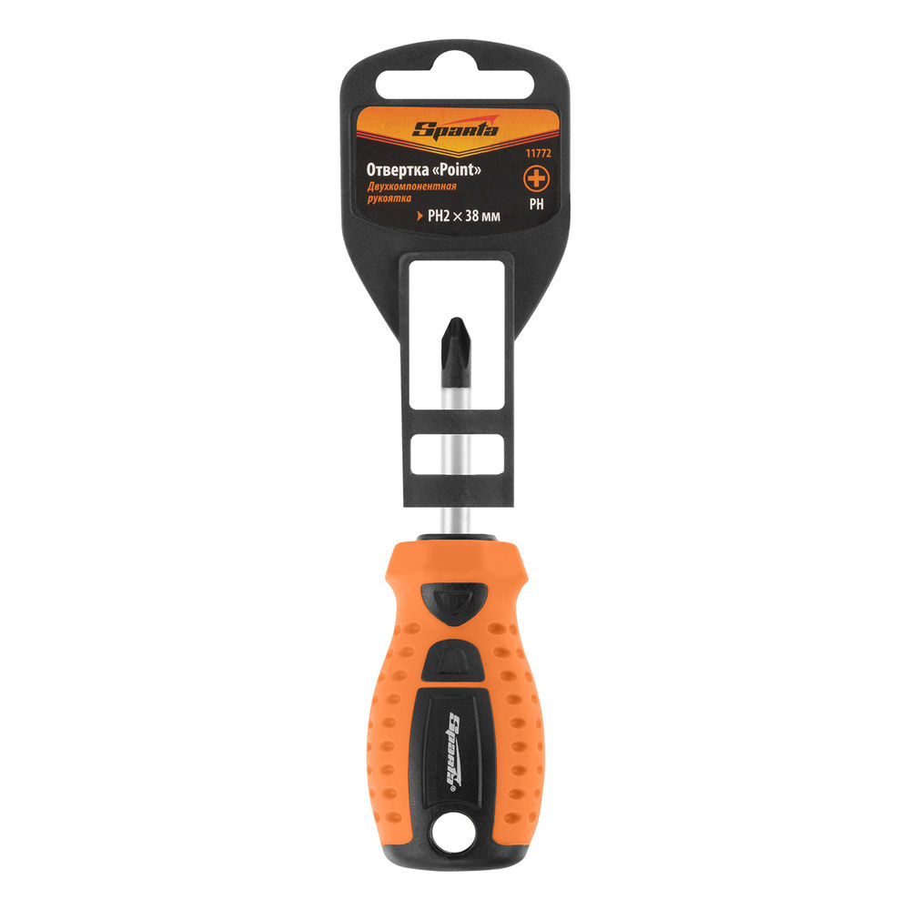 Отвертка Point, PH2 х 38 мм, CrV, двухкомпонентная рукоятка Sparta
