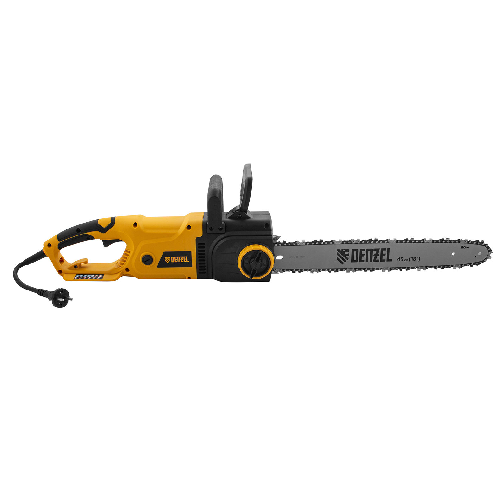 Пила цепная электрическая EDS-2200, 2.2 кВт,продольная, шина 45 см, шаг 3/8, паз 1.3 мм, 62 звена Denzel (95619)