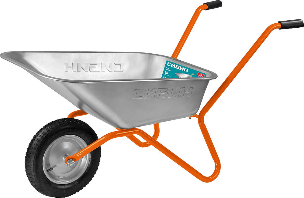 Садовая тачка одноколесная 65 л 90 кг пневматические колеса СИБИН СТ-11 39908_z01