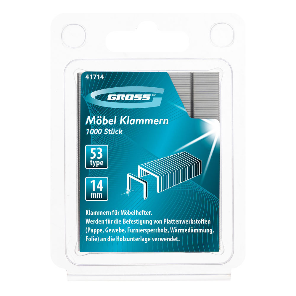 Скобы, 14 мм, для мебельного степлера, усиленные, тип 53, 1000 шт Gross (41714)