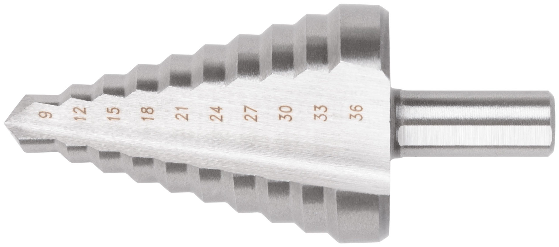 Сверло ступенчатое HSS ( Р6М5 ) по металлу, 10 ступеней, 9-36 мм