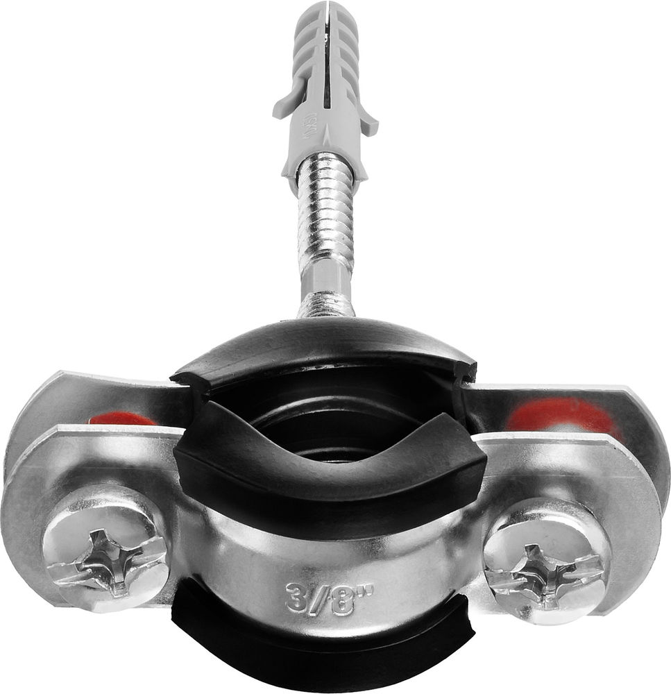 Хомут трубный с сантехнической шпилькой и дюбелем 3/8, цинк, 1 шт ЗУБР 37866-15-19  