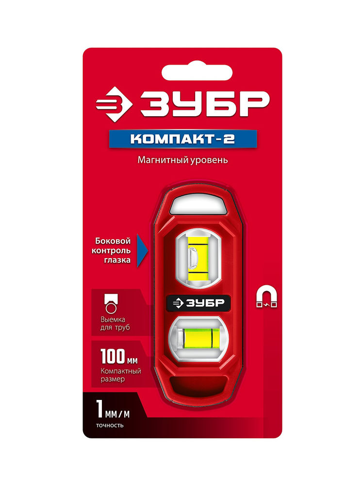 Компактный магнитный уровень КОМПАКТ-2, 100 мм, пластиковый корпус ЗУБР 3458