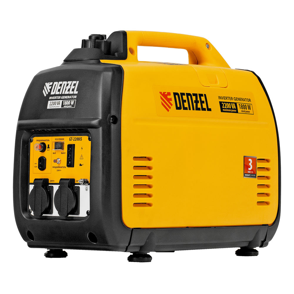 Генератор инверторный GT-2200iS, 2.2 кВт, 230 В, бак 4 л, закрытый корпус, ручной старт Denzel (94702)