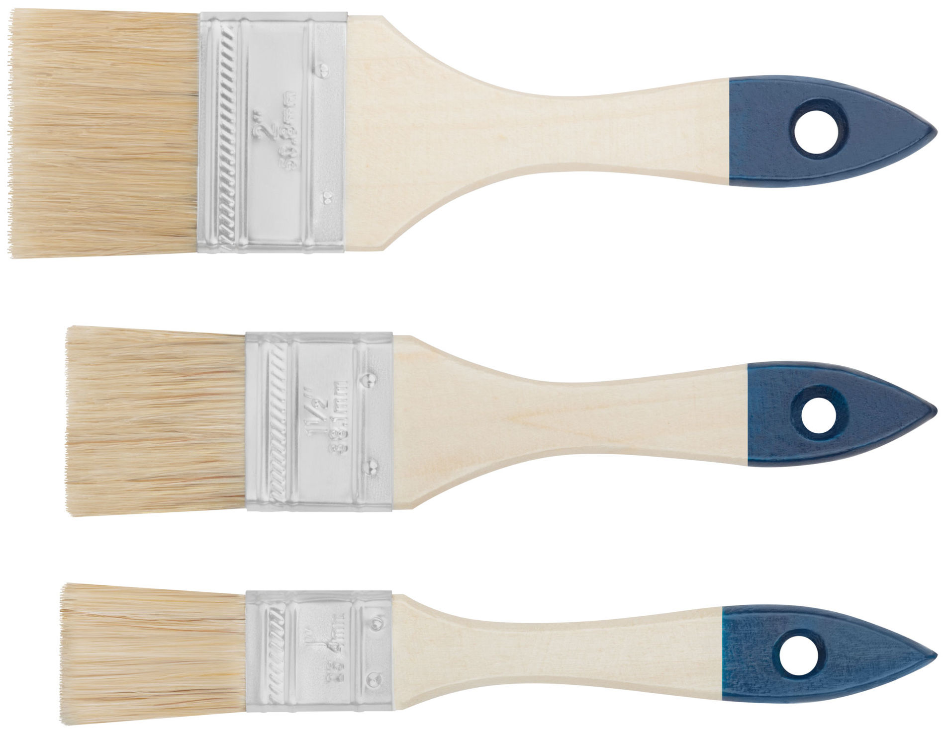 Кисти флейцевые, синяя ручка, набор 3 шт.( 1, 1,5, 2 ) (01501)
