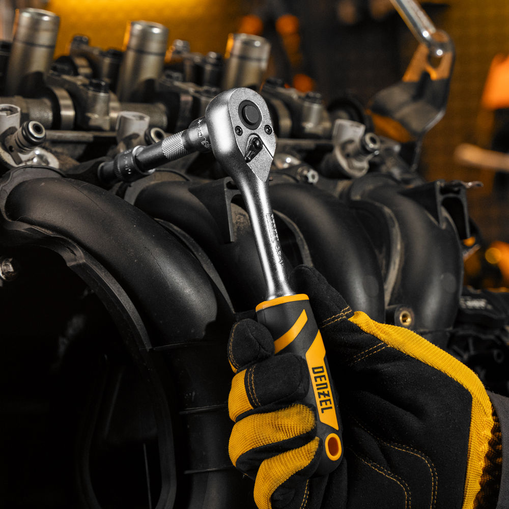 Ключ-трещотка 3/8, 90 зубьев, с быстрым сбросом, CrV Denzel