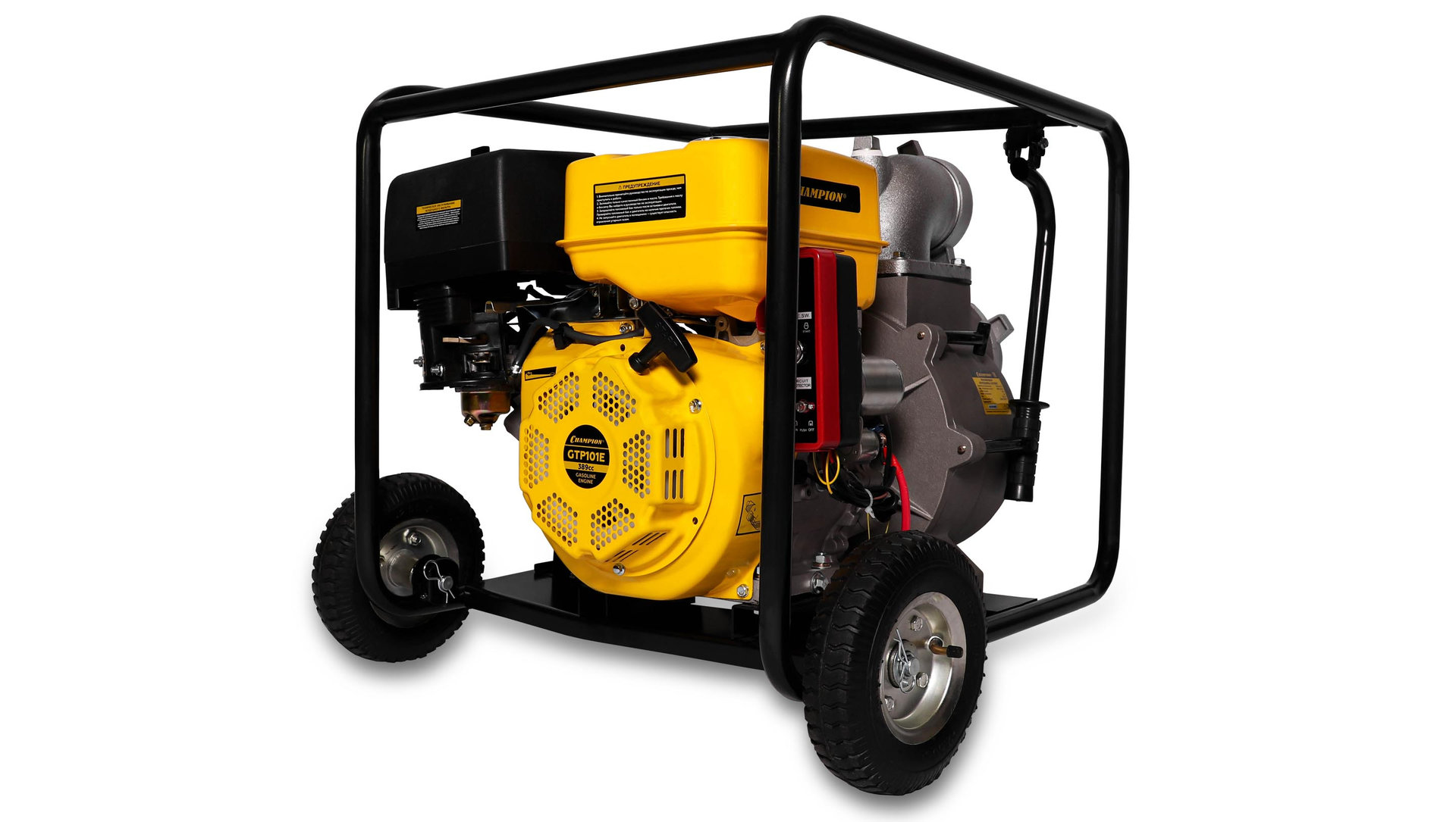 Мотопомпа CHAMPION GTP101E (PRO, 4 грязная вода 1800л/мин 6/26м 13лс 6,5л 78,1кг, эл. стартер,колес (GTP101E)
