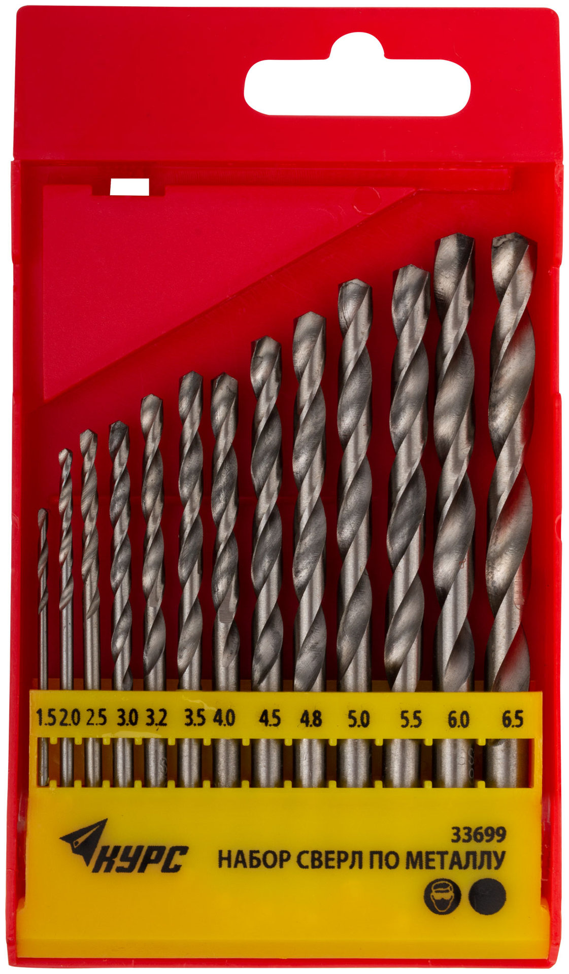 Набор сверл HSS по металлу полированных, 13 шт. (1,5-2-2,5-3-3,2-3,5-4-4,5-4,8-5-5,5-6-6,5 мм) (33699)
