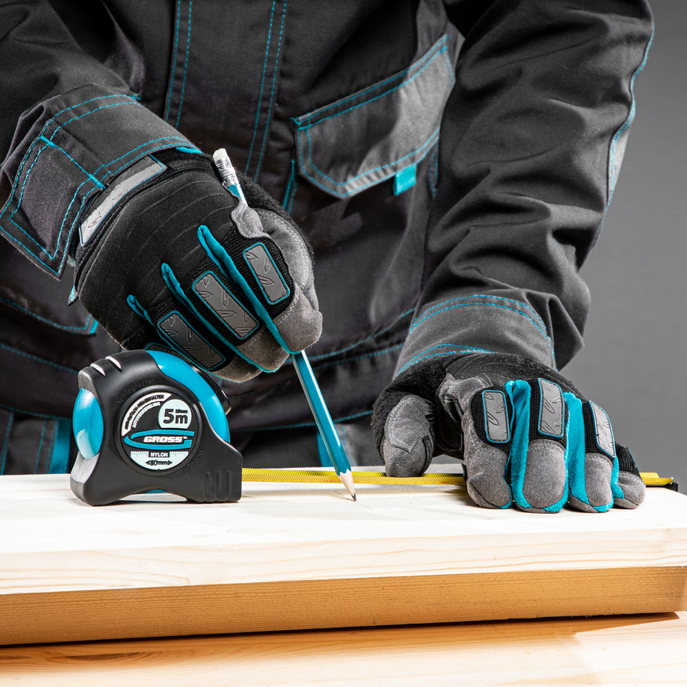 Рулетка Schlagfest,5 м x 25 мм,магнитный обрезиненный зацеп,двусторонняя шкала,Нейлоновое покрытие,автоматическая фиксация Gross