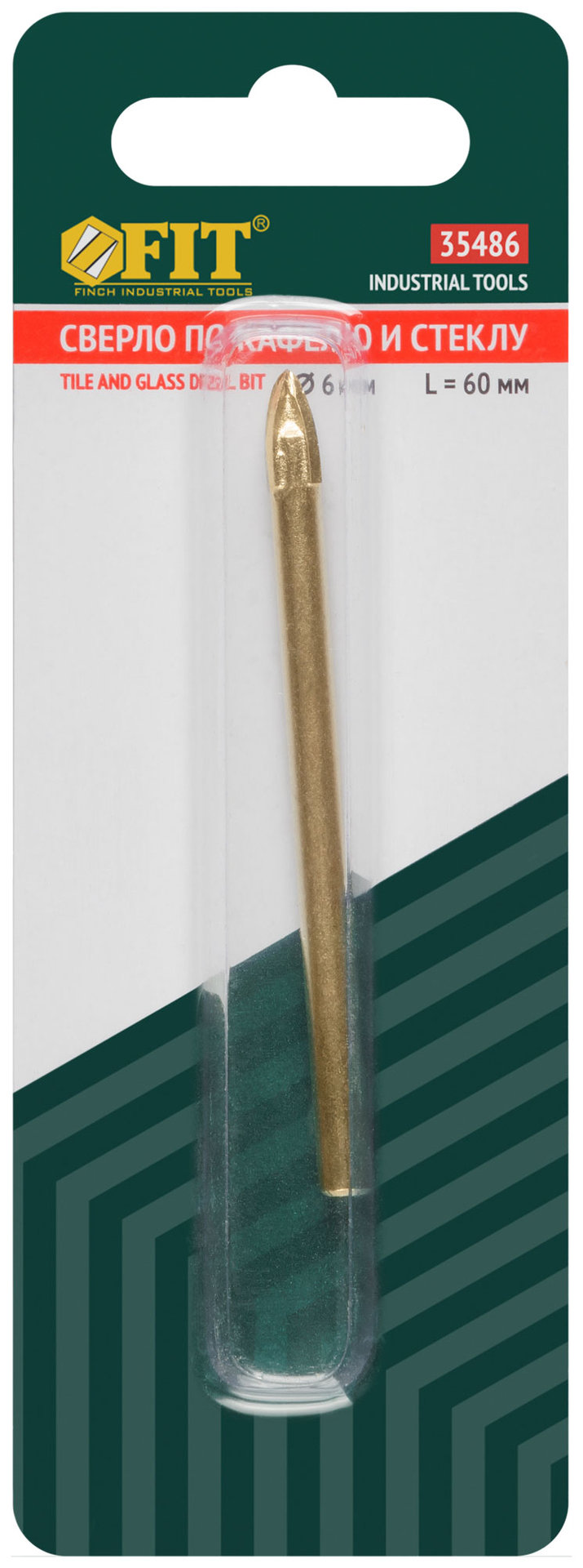 Сверло по кафелю и стеклу, 4 режущие кромки, титановое покрытие 6х60 мм (35486)