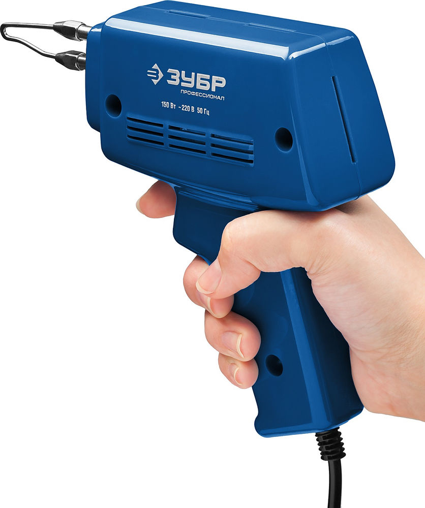 Паяльник импульсный 150 Вт, в наборе: нагрев 6 сек., канифоль, припой, 2 сменных жала ЗУБР Профессионал 55412-H4_z01