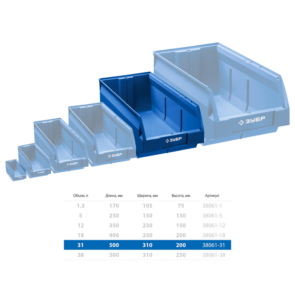 Складской лоток 31 л 500 х 310 х 200 мм Профессионал ЗУБР ЛСК-31 38061-31