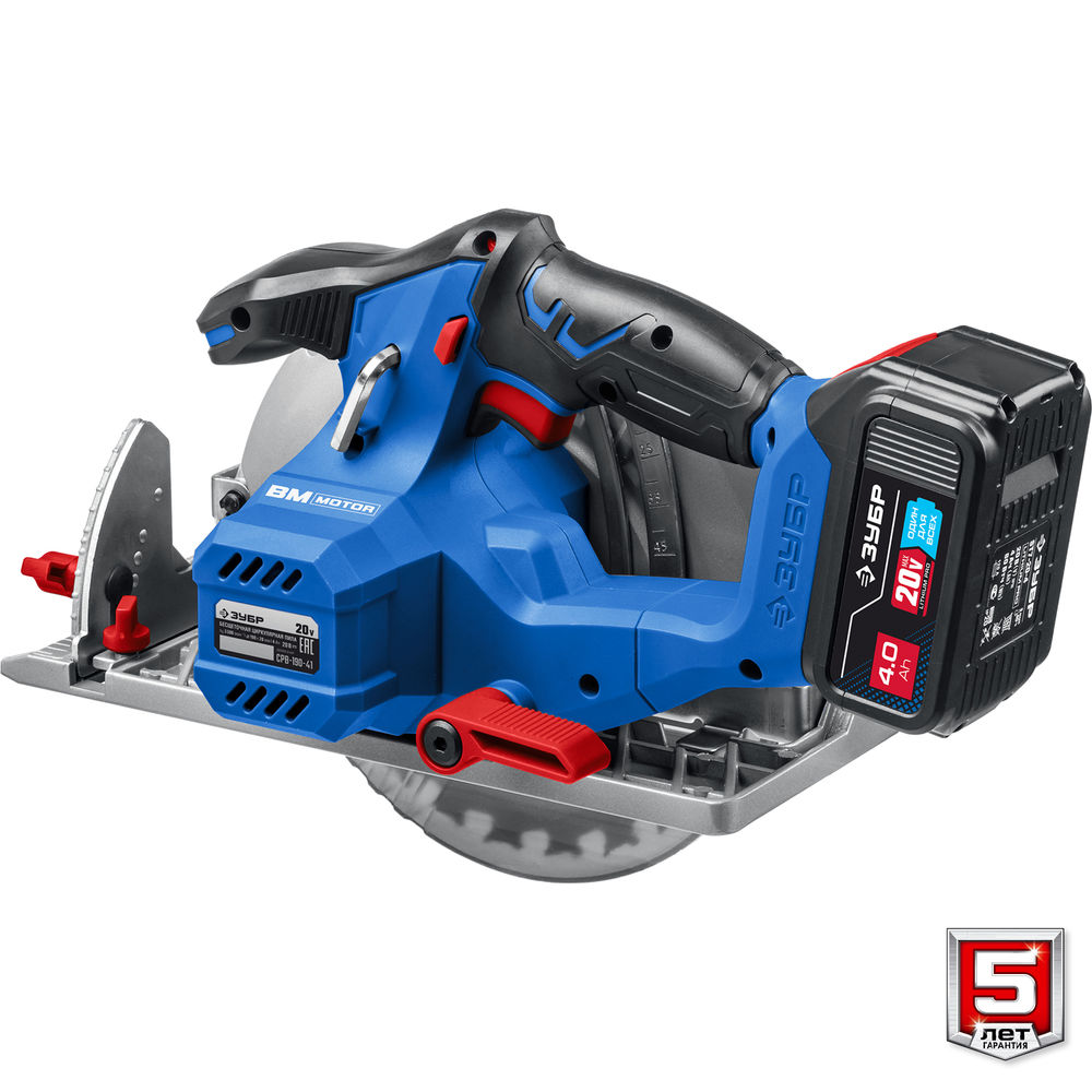Бесщеточная пила циркулярная 20 В d190 мм 1 АКБ 4 А·ч Профессионал ЗУБР Т7 CPB-190-41