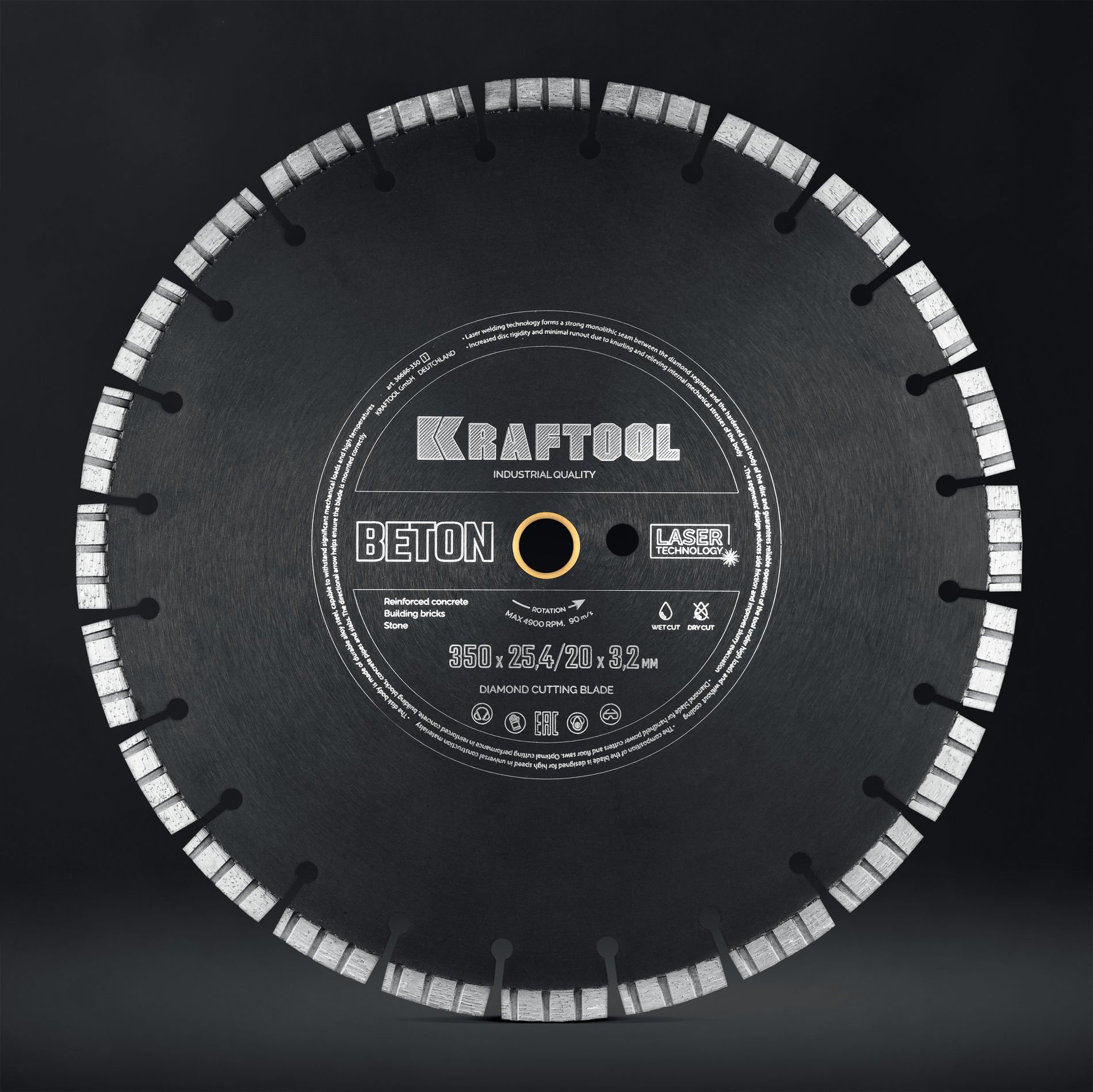 Алмазный диск BETON, 350 мм (25.4/20 мм, 12?3.2 мм) KRAFTOOL 36686-350_z01