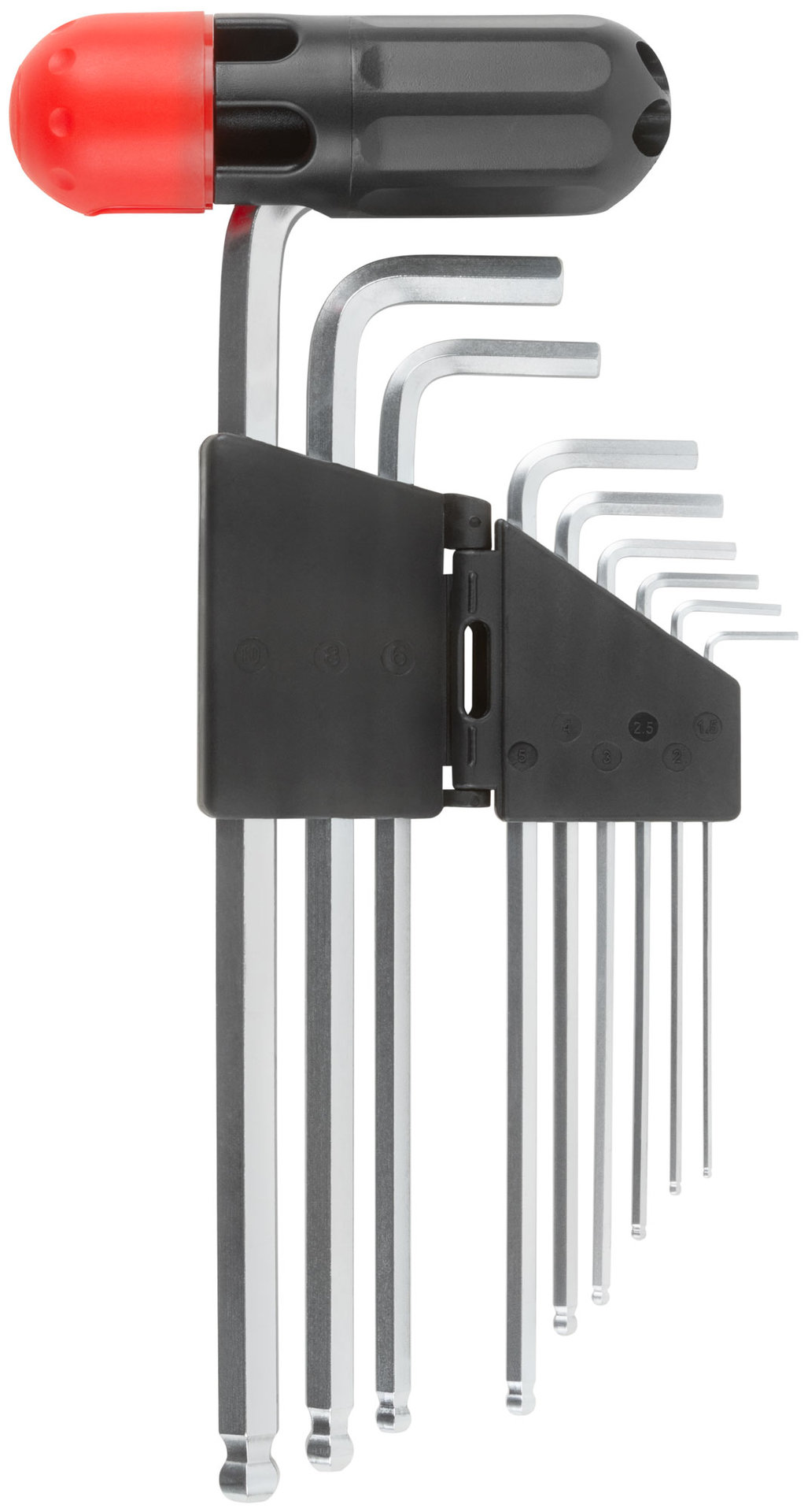 Ключи шестигранные HEX длинные c шаром CrV 9 шт.(1,5-10 мм ), пластиковая Т-обр.ручка