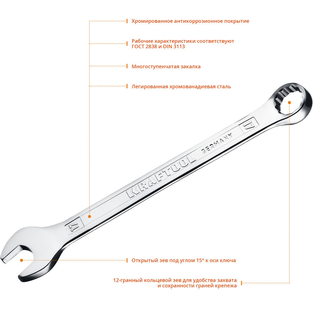 Ключ гаечный комбинированный 17 мм KRAFTOOL 27079-17