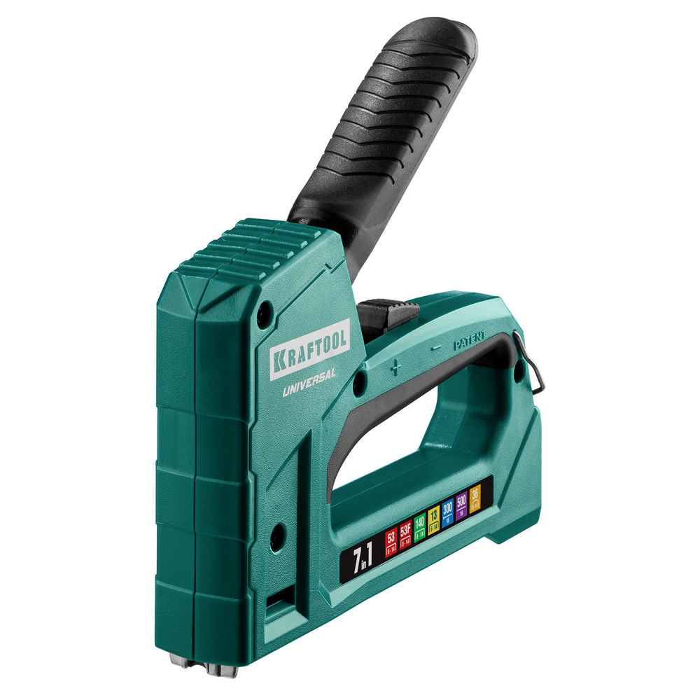 Универсальный легкий степлер Universal, 7-в-1: 53 (A/10/JT21) 23GA (6–14 мм)/140 (G/11/57) 20GA (8–14 мм)/13/53F/36/500 KRAFTOOL 31524