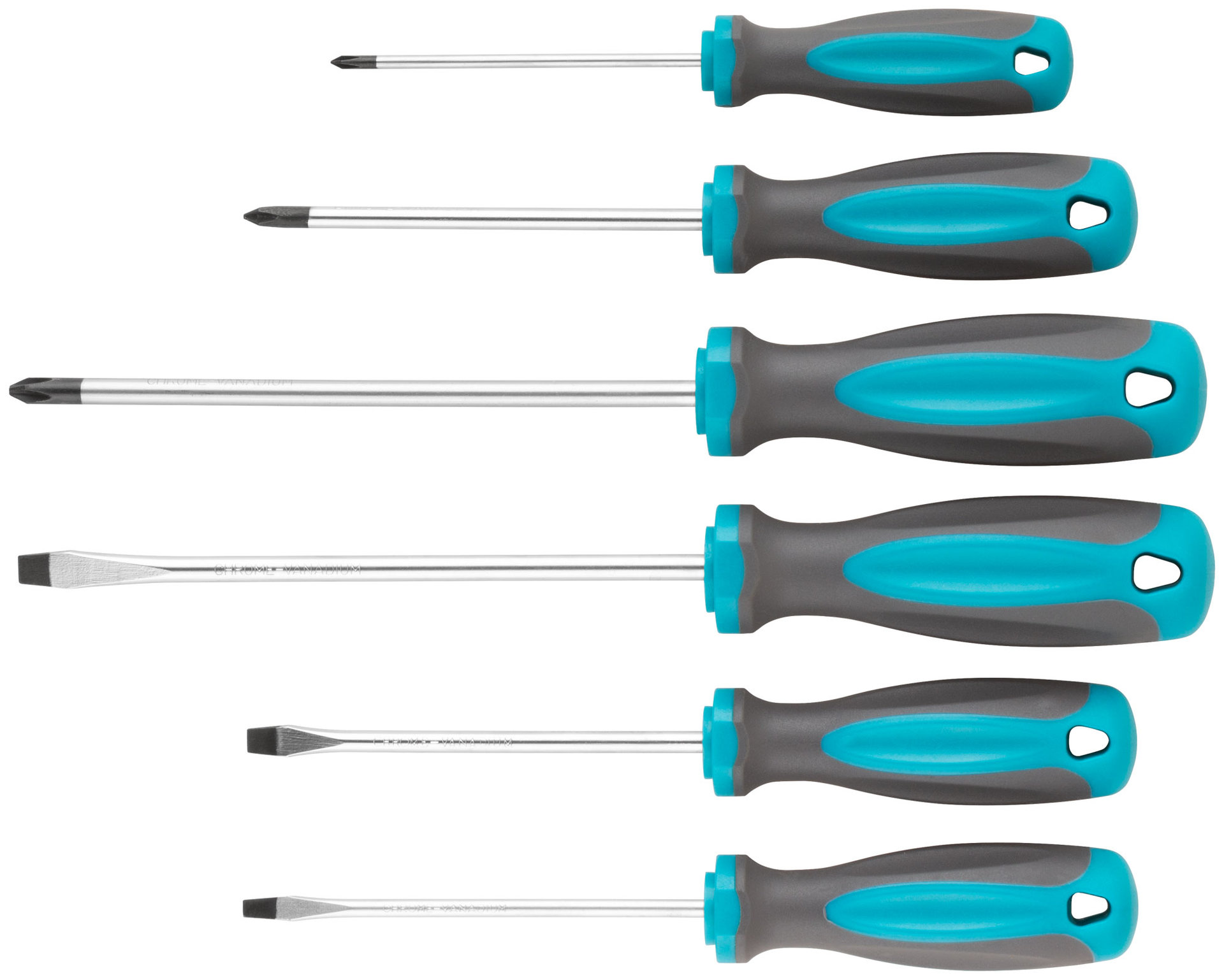 Набор отверток Техник, на держателе, CrV сталь, прорезиненные ручки, 6 шт., PH0,1,2 + SL4,5,6