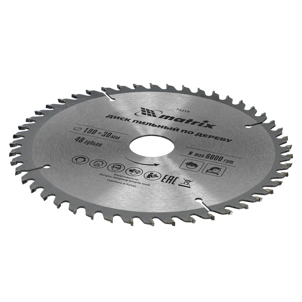 Пильный диск по дереву, 190 х 30 мм, 48 зубьев Matrix Professional (73219)