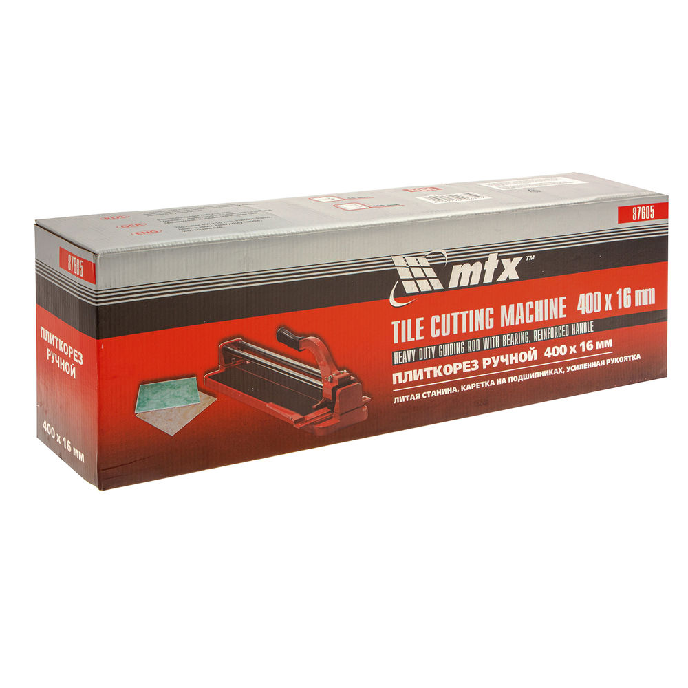 Плиткорез 400 х 16 мм, литая станина,каретка на подшипниках, усиленная рукоятка MTX (87605)