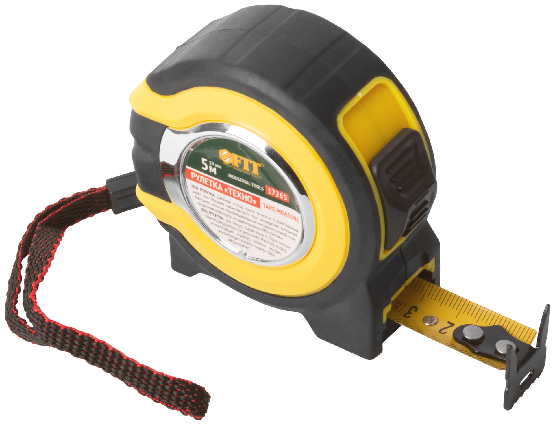 Рулетка прорезиненный корпус, двойной стопор Техно 5 м x 19 мм