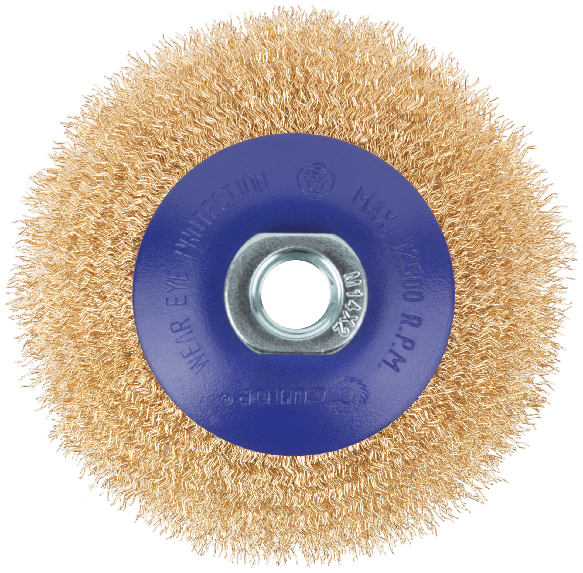 Щетка для УШМ, М14, тип Тарелка, латун. витая проволока 0,3 мм, 100 мм, блистер, CUTOP Profi (82-901)