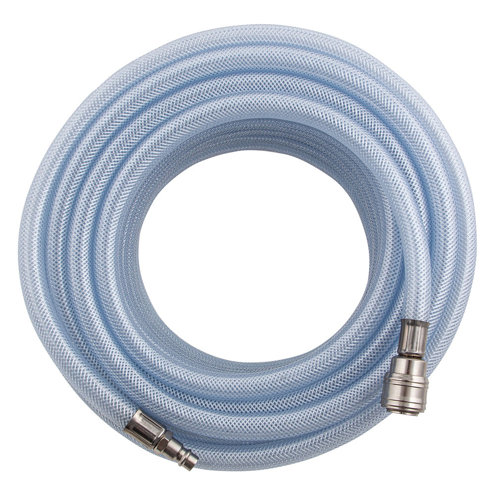 Шланг пневматический ПВХ, 10 x 16 мм, 18 бар, армированный, прозрачный, быстросъемное соединение, 15 м Stels (57025)