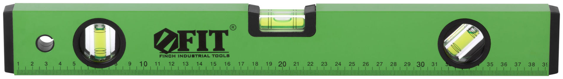 Уровень Техно, 3 глазка, зеленый корпус, фрезерованная рабочая грань, шкала 400 мм (18114)
